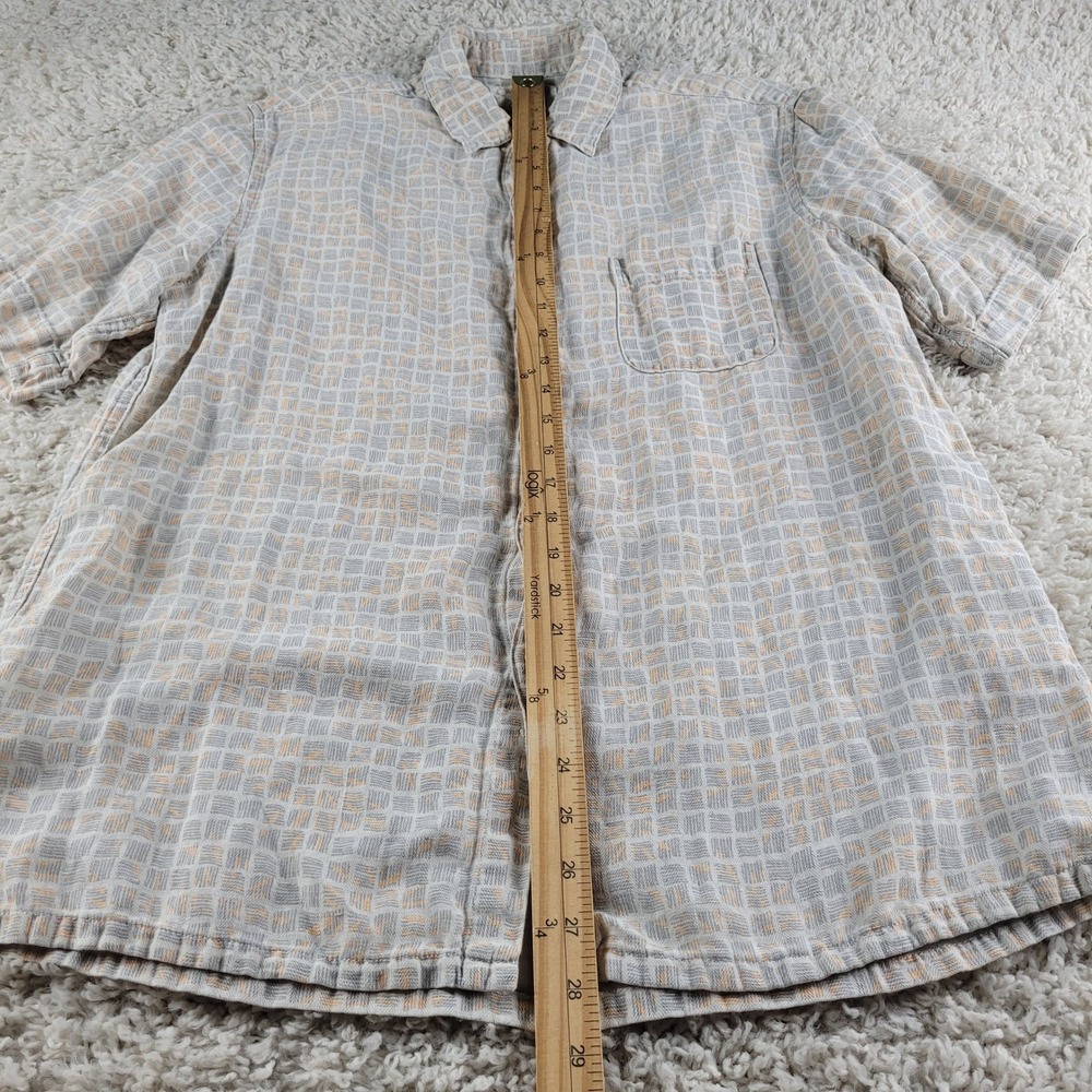 Tasso Elba Island Shirt Mens Size Medium Grey Silk Linen Geometric Button Up S/S - Picture 5 of 8